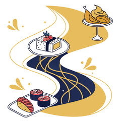 Abstract Colorful Representation of Gourmet Hotel Cuisine with Gradient Effect