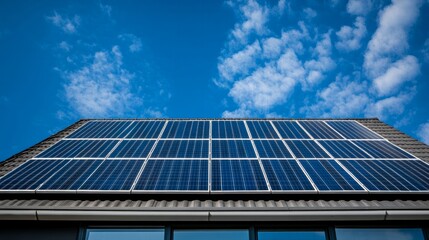 Naklejka premium A building equipped with rooftop solar panels, promoting alternative energy