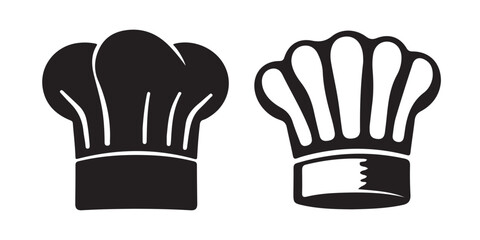 Chef hat flat icon set. Chef hat black vector illustration, chef hat silhouettes, kitchen silhouettes