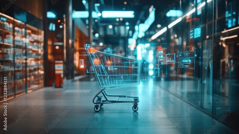 Poster shopping cart augmented reality technology in modern store