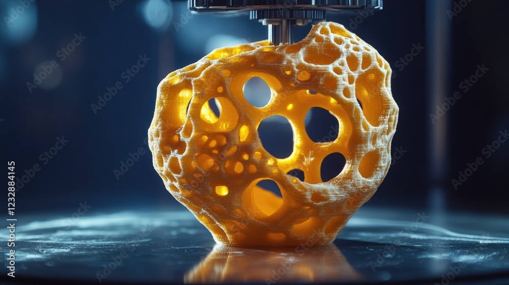 Aufkleber three dimensional printer creating orange porous object