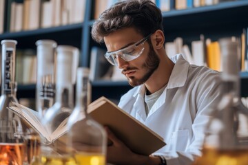 Obraz premium Researcher engaged in studying physics in a laboratory with scientific equipment
