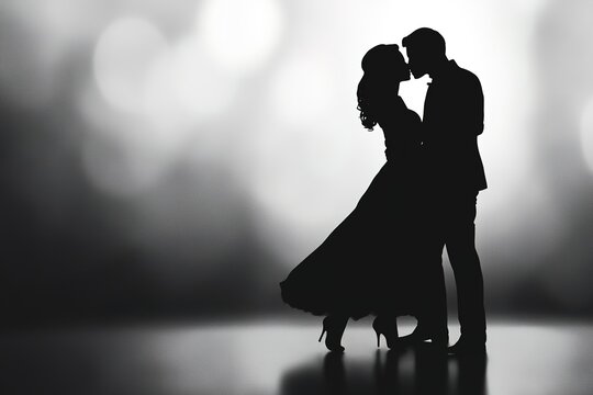 silhouette couple of newlyweds kissing while dancing on the dance floor celebrating valentines day. - Powered by Adobe