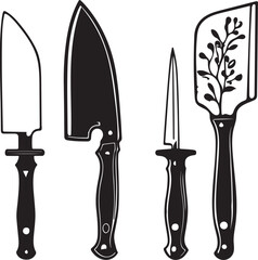 Knife Rustic Tool for Gardening, Silhouette vector art illustration with a white background