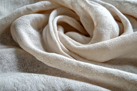 Natural linen fabric texture in beige tones close-up view soft background textiles cozy environment