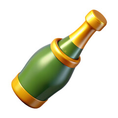 3D champagne bottle with gold foil design - A 3D-rendered champagne bottle with a green body and gold foil, symbolizing celebration, luxury, and festivities, perfect for digital designs.  
