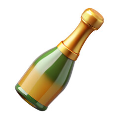 3D champagne bottle with gold foil design - A 3D-rendered champagne bottle with a green body and gold foil, symbolizing celebration, luxury, and festivities, perfect for digital designs.  
