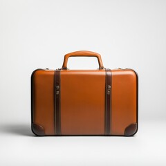 classic brown leather suitcase on white background