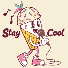 Funky Ice Cream Mascot with Microphone and, Stay Cool