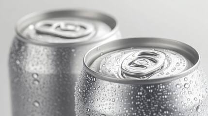Aluminum cans with water droplets on a white background, perfect for mockup design