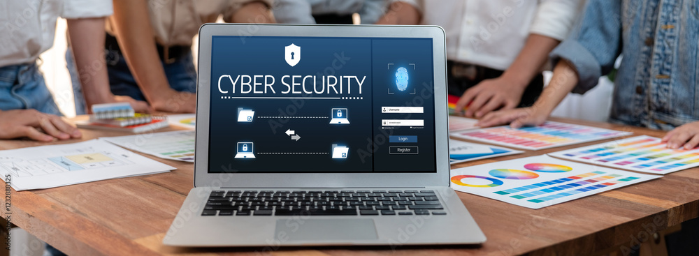 Aufkleber Cyber security system on computer screen protect private information brisk from hacker and cyber attack