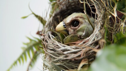Bird Nestling Hidden Safely In Its Nest