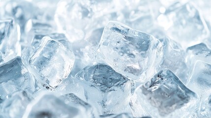 Obraz premium Clear ice cubes forming a textured background, top-down perspective