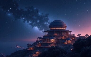 Obraz premium Cosmic astronomical observatory on a celestial discovery exploring deep space phenomena and cosmic wonders