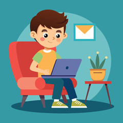 man working on his laptop, vector illustration	