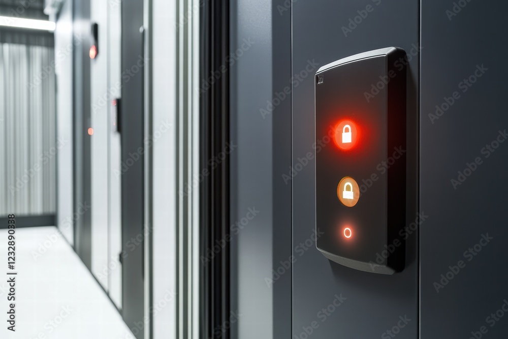 Poster door panel with security level indicator in a modern facility's access control system