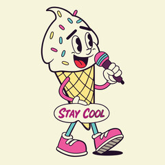 Funky Ice Cream Mascot with Microphone