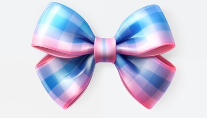 set of colorful bows, pink blue check pattern
