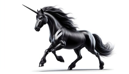 Fototapeta premium unicorn Pegasus horse black horse with horn, running, isolated on white