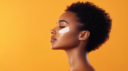 Woman with short hair applying a facial under eye mask