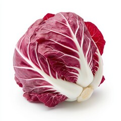 Obraz premium A vibrant head of red cabbage with striking white veins, showcasing its fresh and crisp appearance, perfect for salads and cooking.