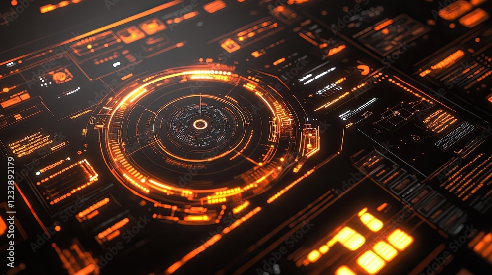 Poster futuristic orange interface displays technological data
