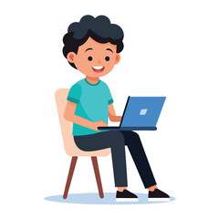 man working on his laptop, vector illustration	