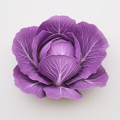 Obraz premium A vibrant purple cabbage flower with intricate leaf patterns, showcasing its natural beauty and unique color.