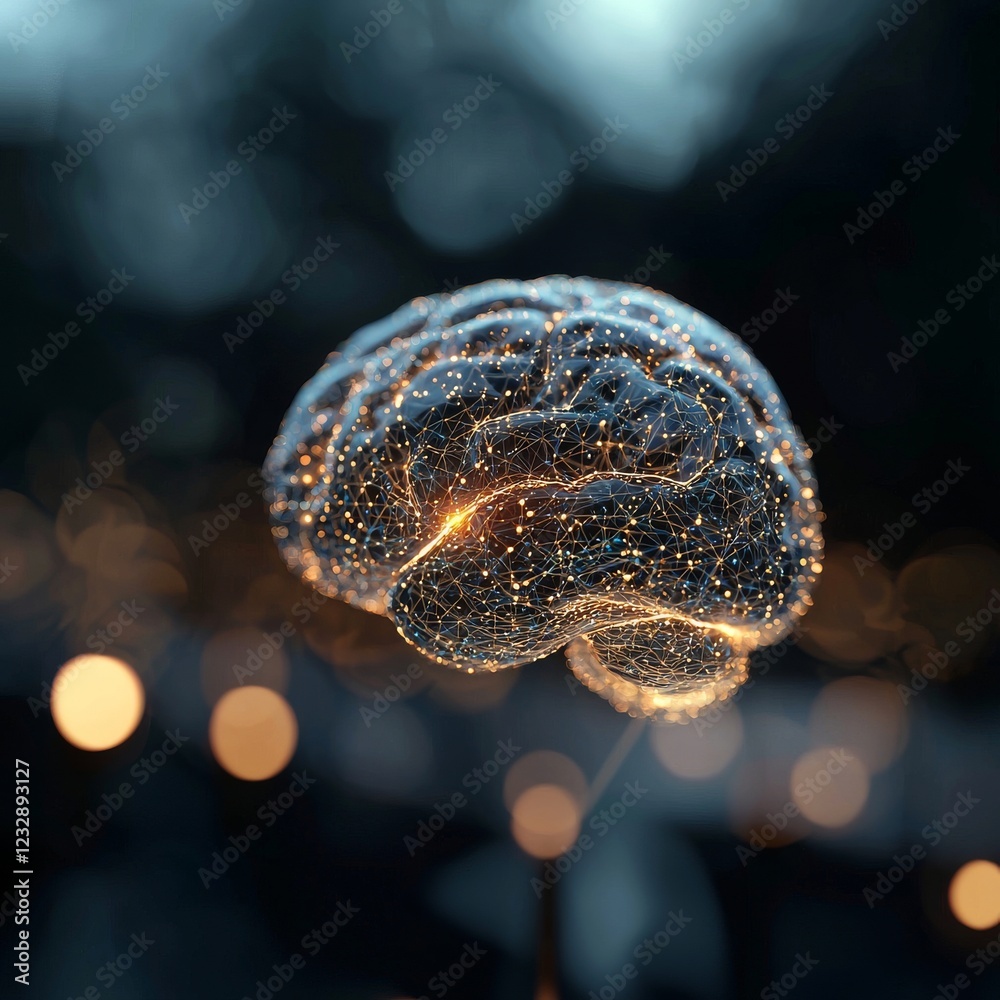 Poster machine learning, stock, stock, deep learning, blockchain, neural network idea. brain depicted with 