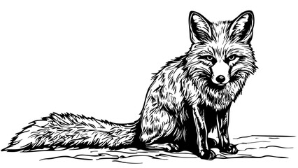 Timeless Cartoon Fox Silhouette Capturing Nature in Black and White, Sketch, Transparent Background