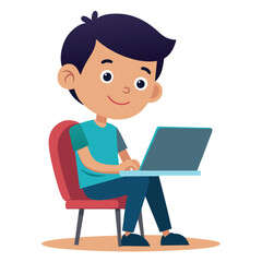 man working on his laptop, vector illustration	