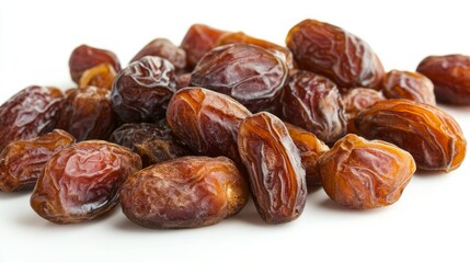 Obraz premium Tasty, naturally sweet dried dates against a white background