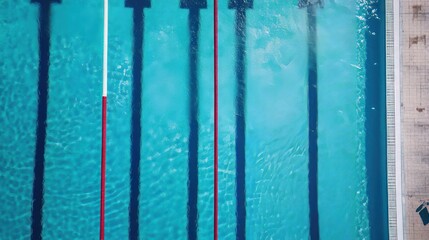 Top-down view of a swimming pool featuring racing lane dividers