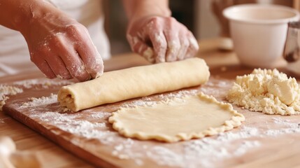 A person is rolling out dough for a pie