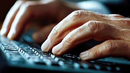 Close-up of Hands Typing on Black Keyboard in Dim Light Setting