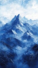 Obraz premium Majestic Blue Mountains: A Serene Landscape of Peaks and Clouds