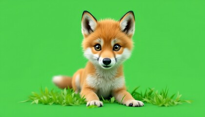 Obraz premium Adorable Fox Kit on Green Grass Background Image