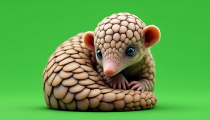 Obraz premium Adorable Baby Pangolin 3d Render Green Background