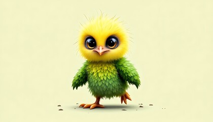 Naklejka premium Adorable Fuzzy Chick Illustration Green Yellow Cute Bird