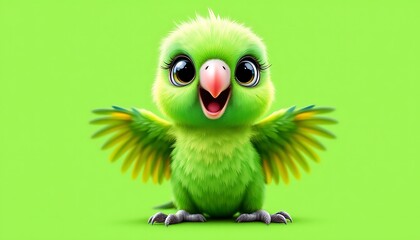 Fototapeta premium Adorable Baby Parrot Illustration Green Bird Cute Cartoon
