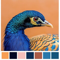Obraz premium Vibrant Blue Peacock Portrait with Color Palette for Design Use