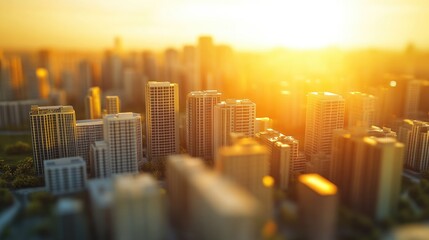 Fototapeta premium Golden Hour Cityscape Skyline Modern Buildings