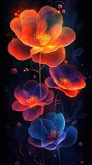 Luminescent Floral Fantasy: Ethereal Blooms in Vibrant Hues.