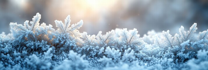 Obraz premium Frosty leaves adorn a light gray background in a serene winter landscape
