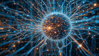 Digital background perfect for tech processes, business data transfer & encryption, neural networks, digital archives,  artificial intelligence, sound and graphic presentation, science, education, etc