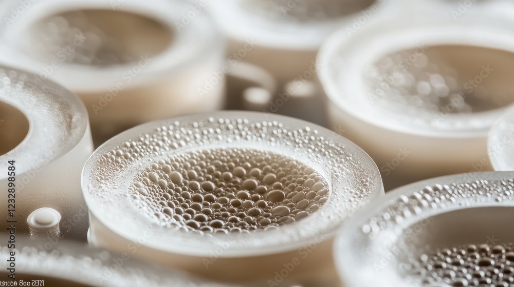 Poster Closeup of Condensation on Multiple Small Round Containers