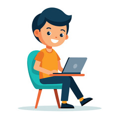 man working on his laptop, vector illustration	