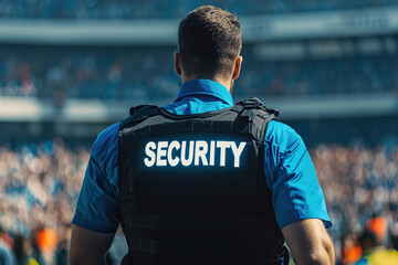 Safety officer wearing in uniform with inscription SECURITY