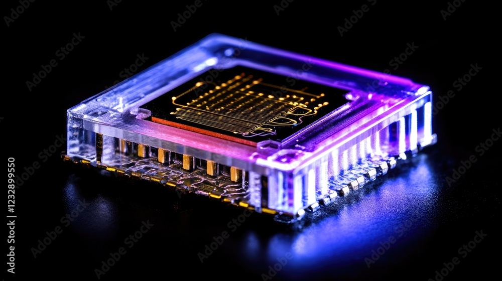 Poster illuminated microchip encased in transparent housing