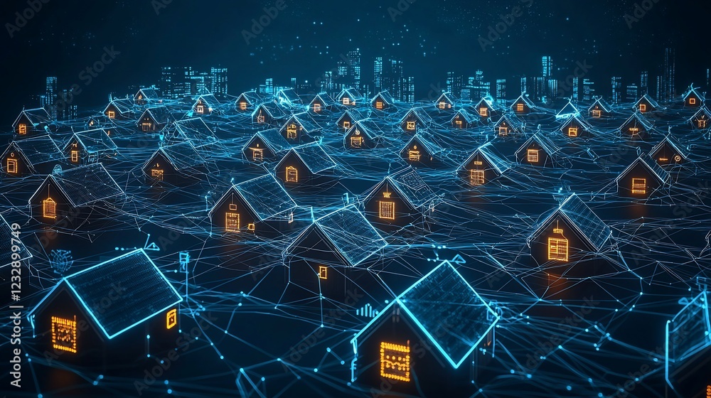 Aufkleber digital network connecting smart homes in a city
